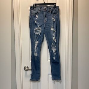 Hollister Women's Distressed Skinny Jeans - Blue
